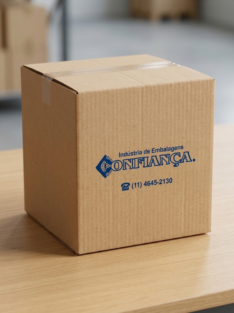 Caixa de papelão ondulado com impressão personalizada da própria Embalagens Confiança